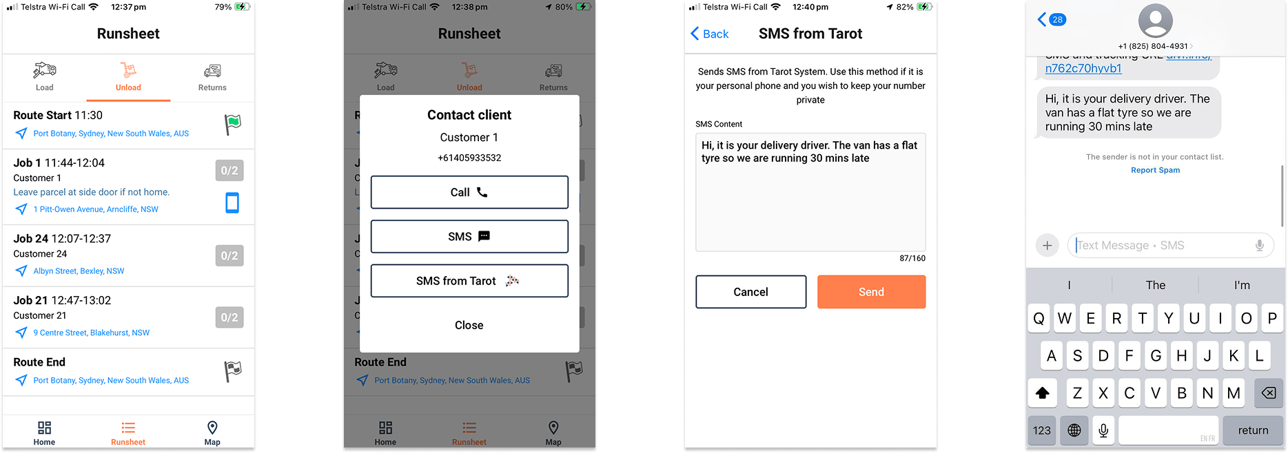 How to send an SMS through Tarot Routing from the Driver app
