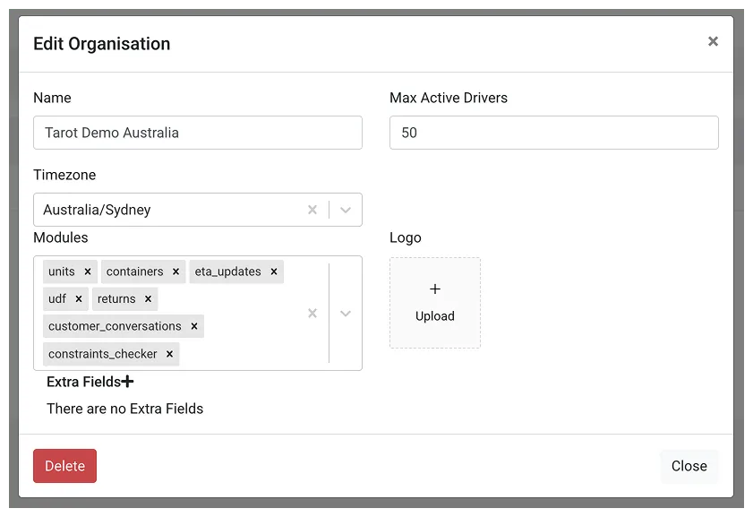 Organisation Settings including Modules in Tarot Routing