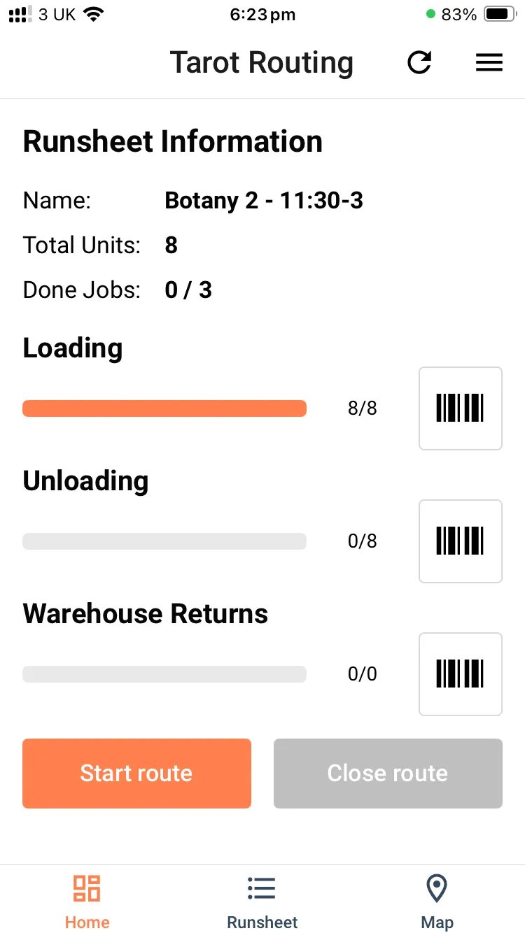 Tarot Driver App ready to Start Route