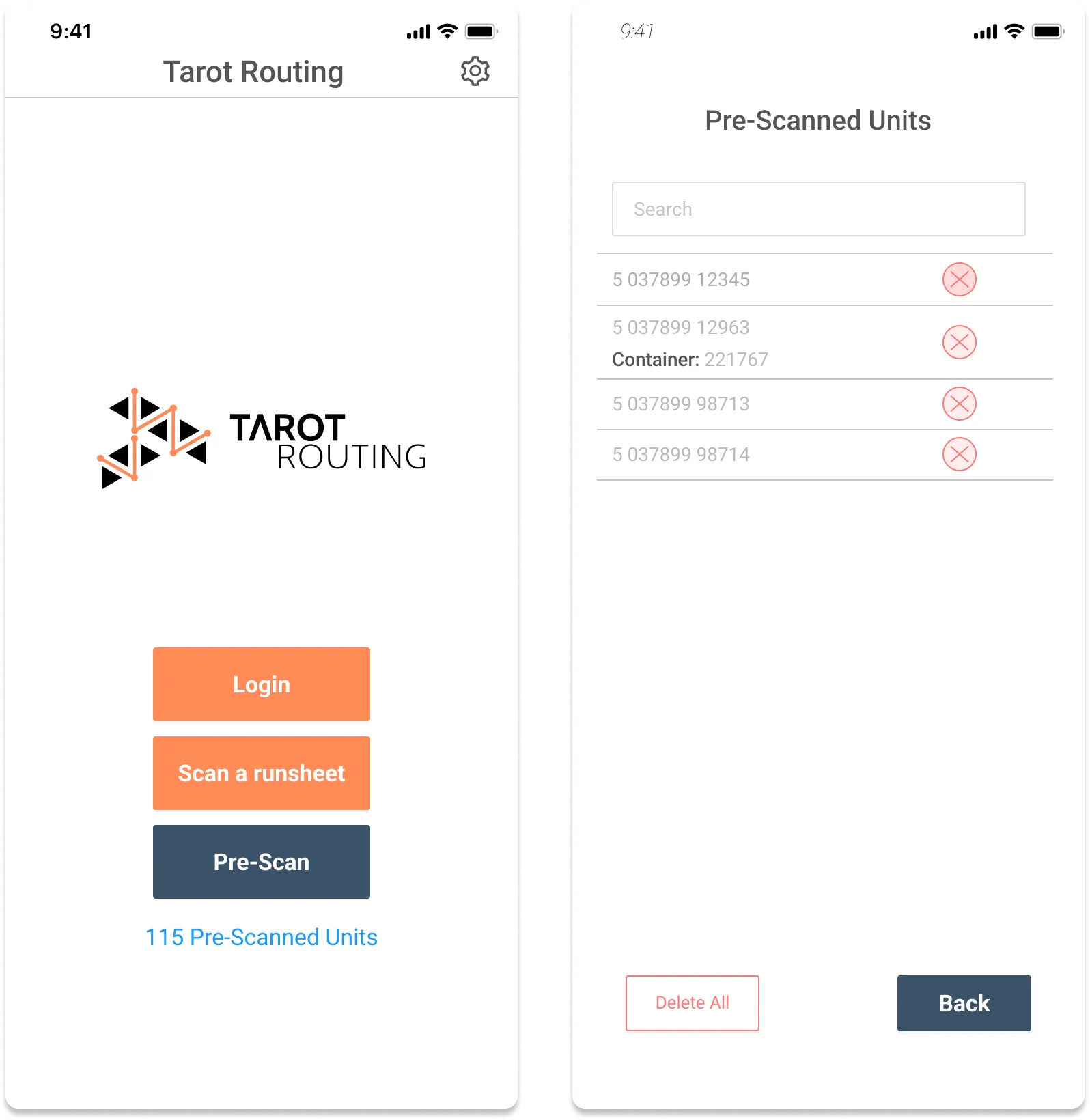 Tarot Driver App - Review pre-scanned barcodes