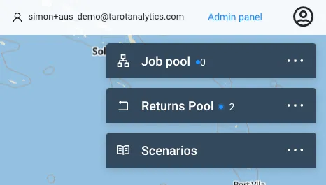 Tarot Routing map header with the Admin panel link