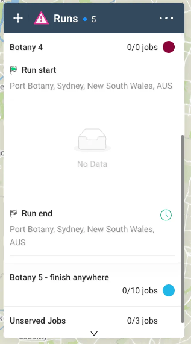 The Runs Panel in Tarot Routing showing a Run, Botany 4, with no Jobs in it