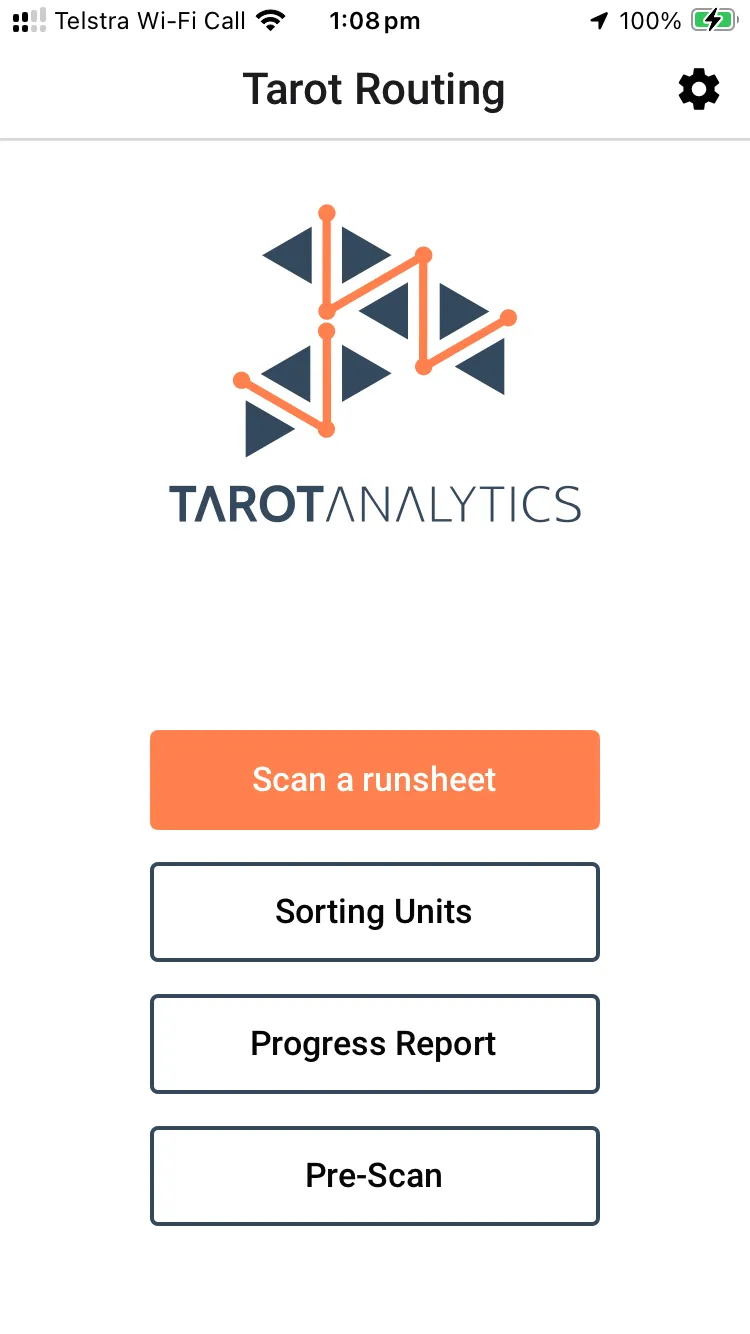 Tarot Driver App home screen when logged in
