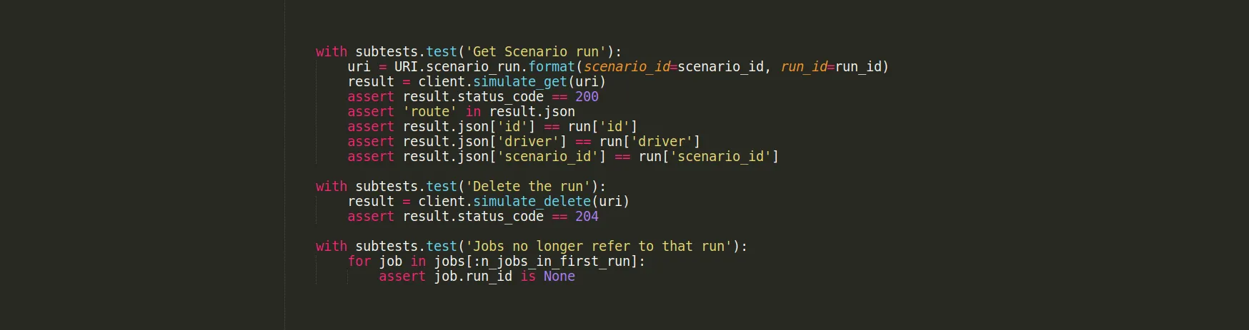 Automated test code checking that deleting a run leaves its jobs unassigned
