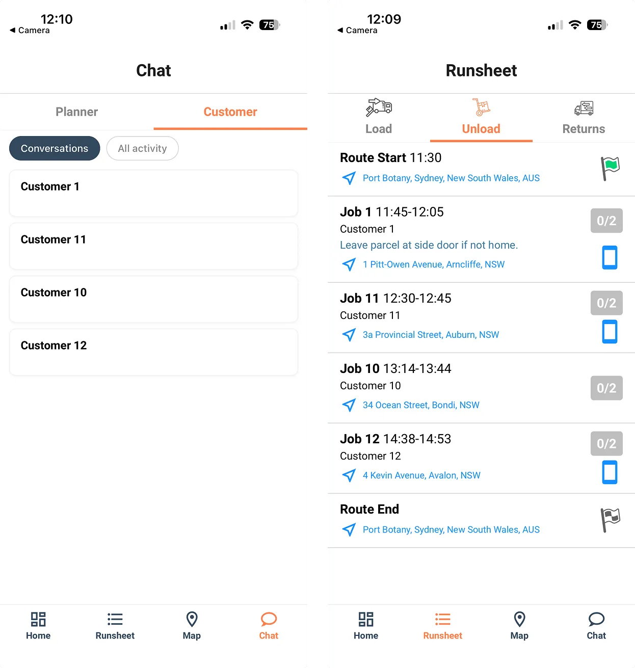 Customer Communication in the Driver App