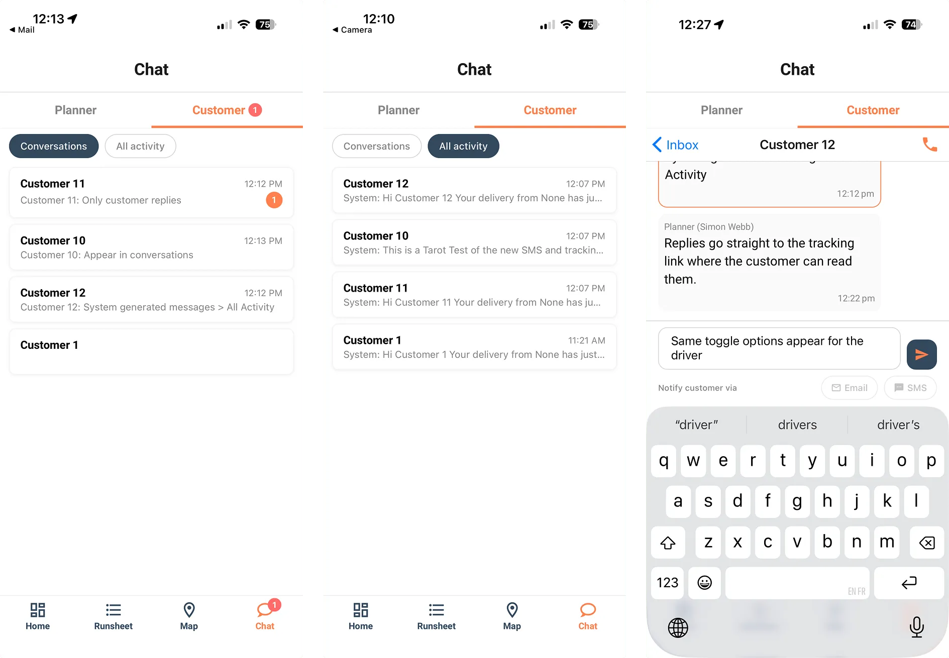 Manage Conversations in the Driver App